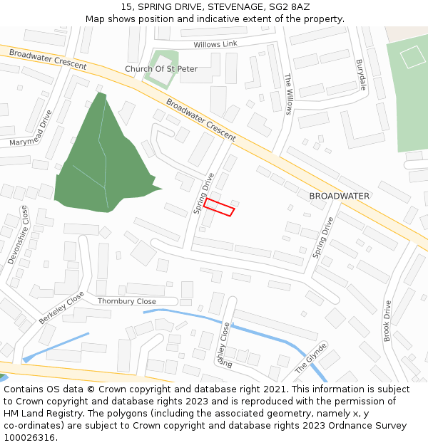 15, SPRING DRIVE, STEVENAGE, SG2 8AZ: Location map and indicative extent of plot