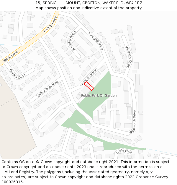 15, SPRINGHILL MOUNT, CROFTON, WAKEFIELD, WF4 1EZ: Location map and indicative extent of plot