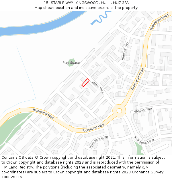 15, STABLE WAY, KINGSWOOD, HULL, HU7 3FA: Location map and indicative extent of plot