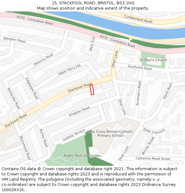 15, STACKPOOL ROAD, BRISTOL, BS3 1NG: Location map and indicative extent of plot