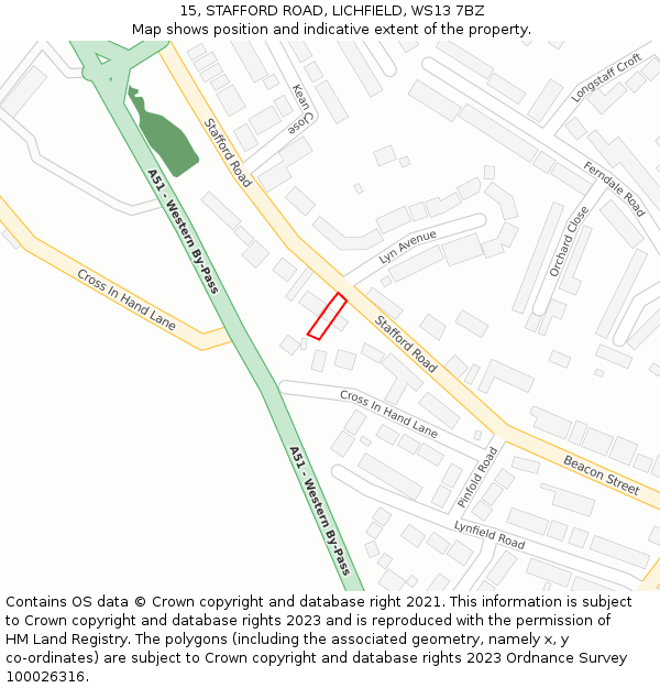 15, STAFFORD ROAD, LICHFIELD, WS13 7BZ: Location map and indicative extent of plot