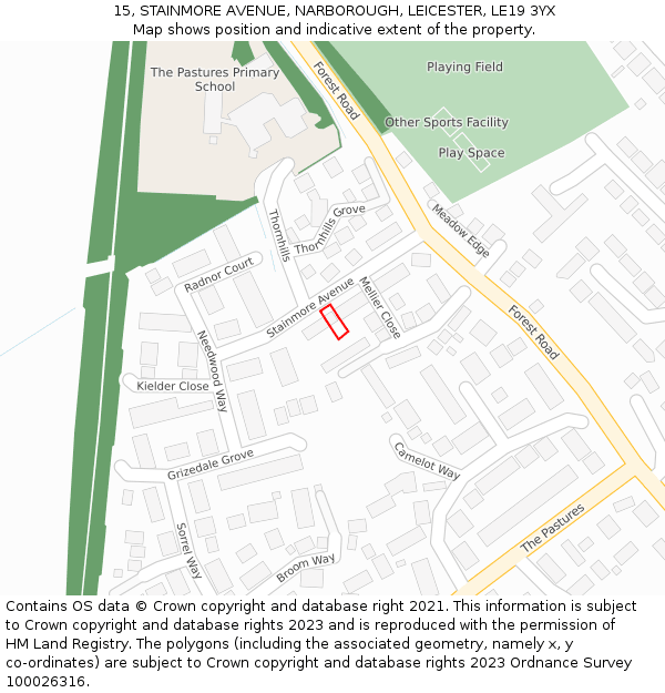 15, STAINMORE AVENUE, NARBOROUGH, LEICESTER, LE19 3YX: Location map and indicative extent of plot