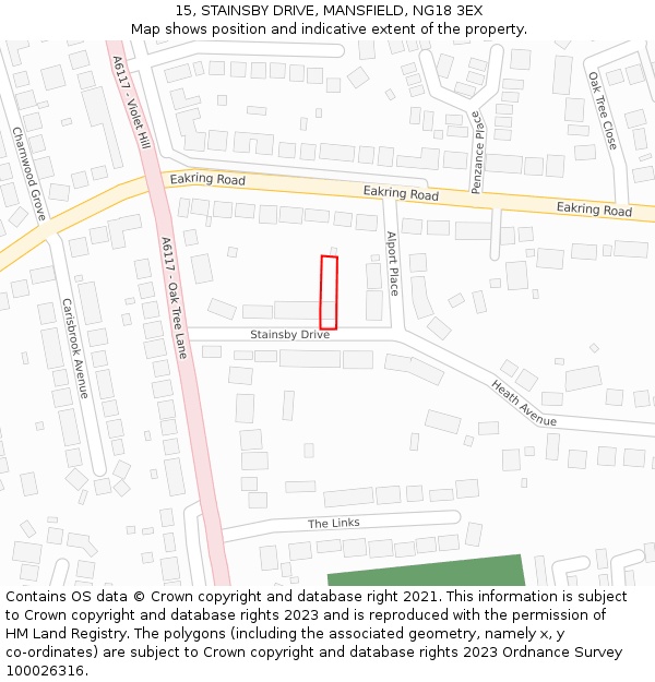 15, STAINSBY DRIVE, MANSFIELD, NG18 3EX: Location map and indicative extent of plot