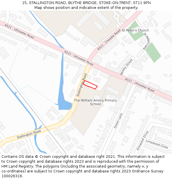 15, STALLINGTON ROAD, BLYTHE BRIDGE, STOKE-ON-TRENT, ST11 9PN: Location map and indicative extent of plot