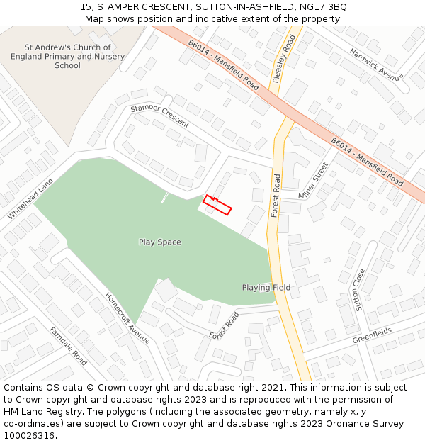 15, STAMPER CRESCENT, SUTTON-IN-ASHFIELD, NG17 3BQ: Location map and indicative extent of plot