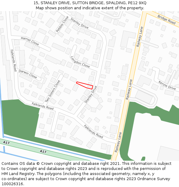 15, STANLEY DRIVE, SUTTON BRIDGE, SPALDING, PE12 9XQ: Location map and indicative extent of plot