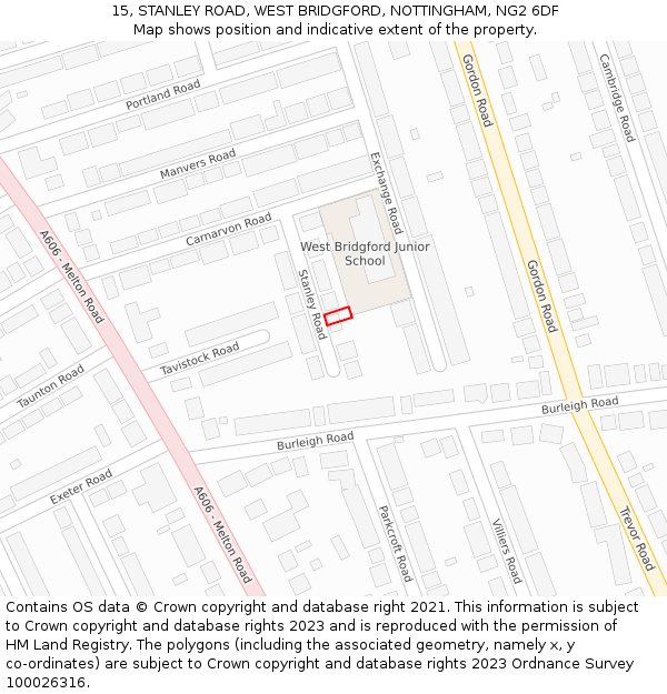 15, STANLEY ROAD, WEST BRIDGFORD, NOTTINGHAM, NG2 6DF: Location map and indicative extent of plot