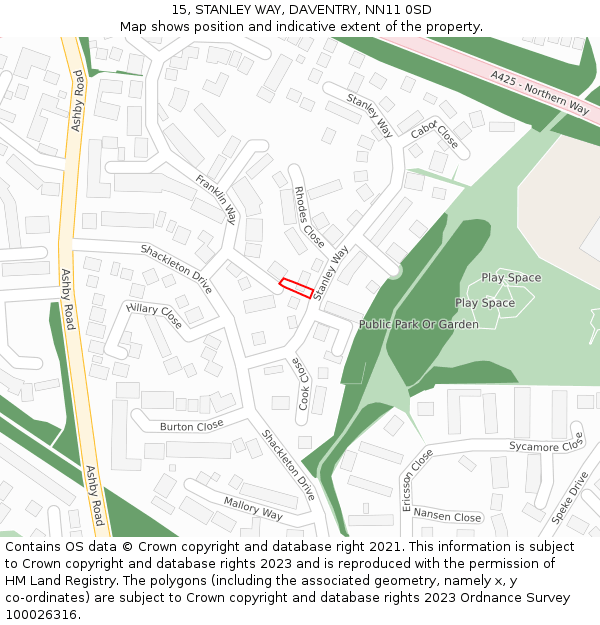 15, STANLEY WAY, DAVENTRY, NN11 0SD: Location map and indicative extent of plot