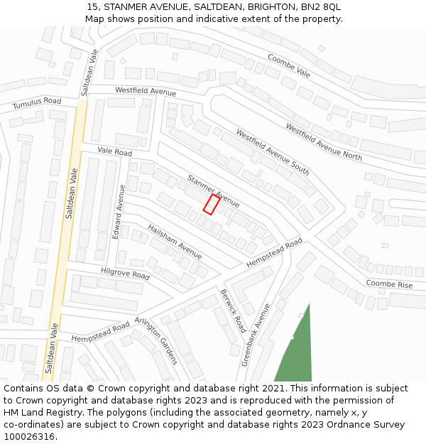 15, STANMER AVENUE, SALTDEAN, BRIGHTON, BN2 8QL: Location map and indicative extent of plot