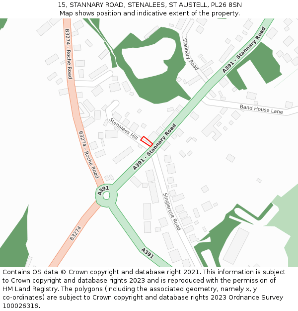 15, STANNARY ROAD, STENALEES, ST AUSTELL, PL26 8SN: Location map and indicative extent of plot