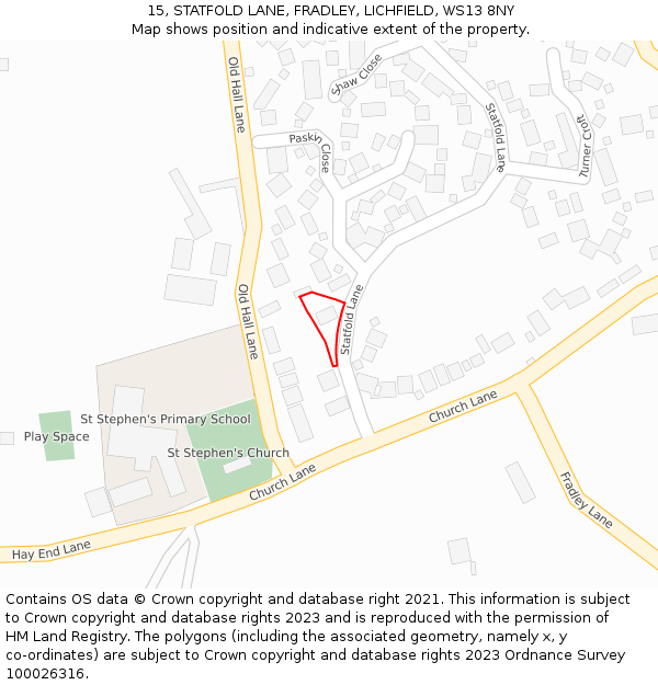 15, STATFOLD LANE, FRADLEY, LICHFIELD, WS13 8NY: Location map and indicative extent of plot