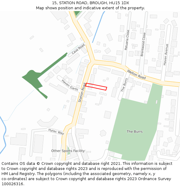 15, STATION ROAD, BROUGH, HU15 1DX: Location map and indicative extent of plot