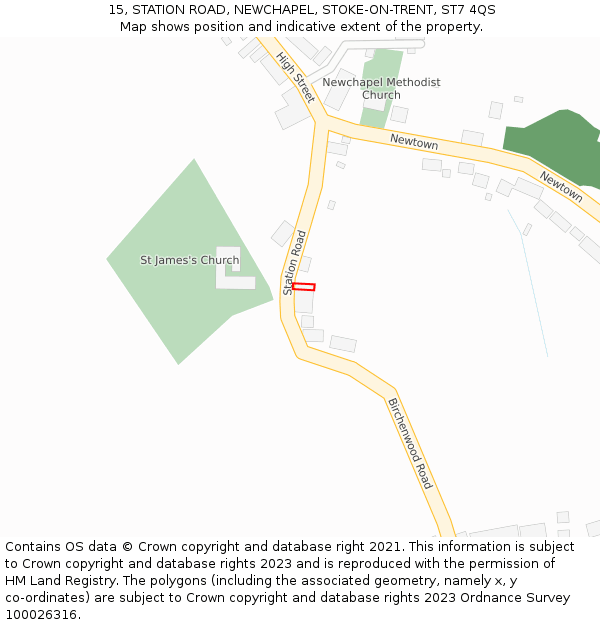 15, STATION ROAD, NEWCHAPEL, STOKE-ON-TRENT, ST7 4QS: Location map and indicative extent of plot