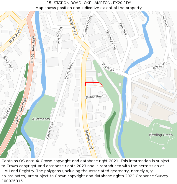 15, STATION ROAD, OKEHAMPTON, EX20 1DY: Location map and indicative extent of plot