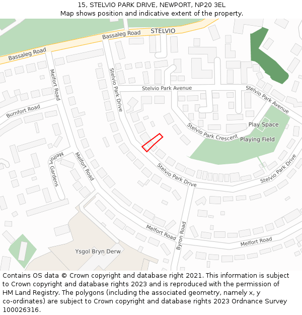 15, STELVIO PARK DRIVE, NEWPORT, NP20 3EL: Location map and indicative extent of plot