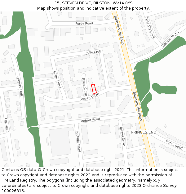 15, STEVEN DRIVE, BILSTON, WV14 8YS: Location map and indicative extent of plot