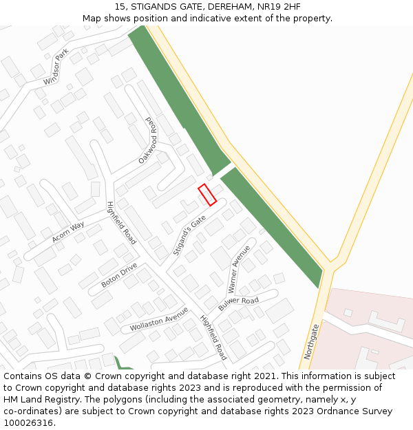 15, STIGANDS GATE, DEREHAM, NR19 2HF: Location map and indicative extent of plot