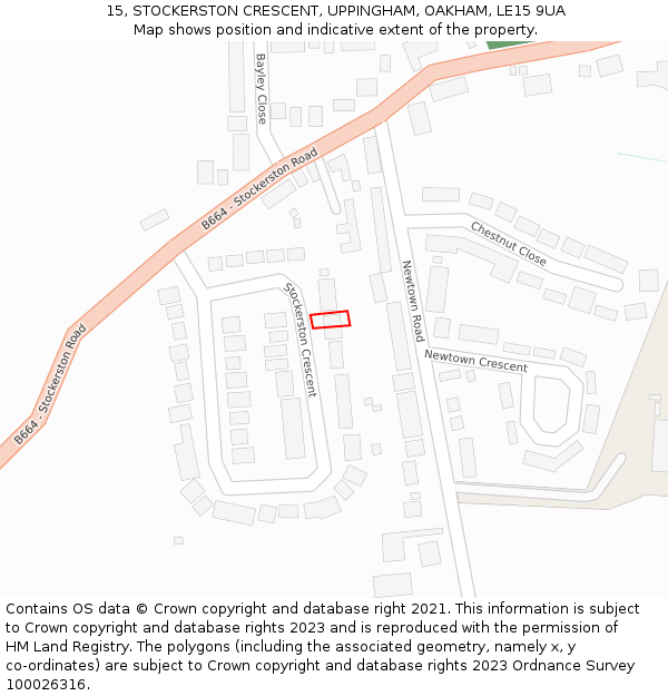 15, STOCKERSTON CRESCENT, UPPINGHAM, OAKHAM, LE15 9UA: Location map and indicative extent of plot