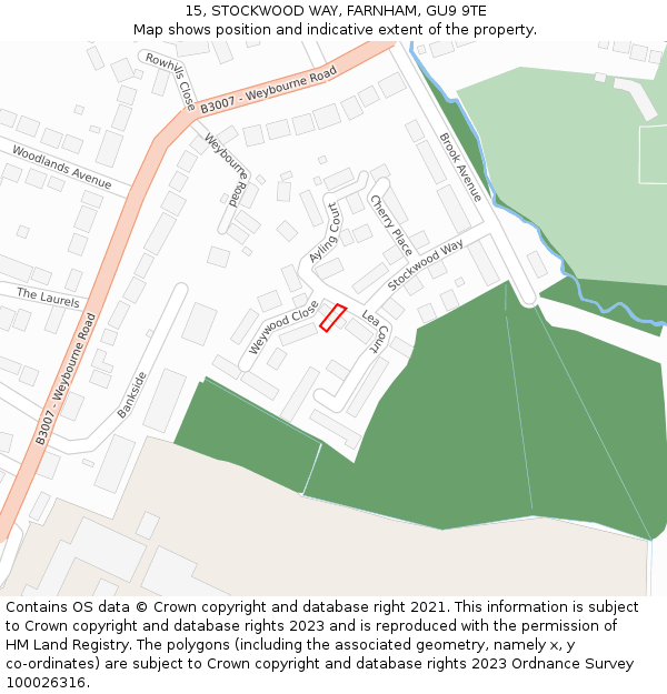 15, STOCKWOOD WAY, FARNHAM, GU9 9TE: Location map and indicative extent of plot