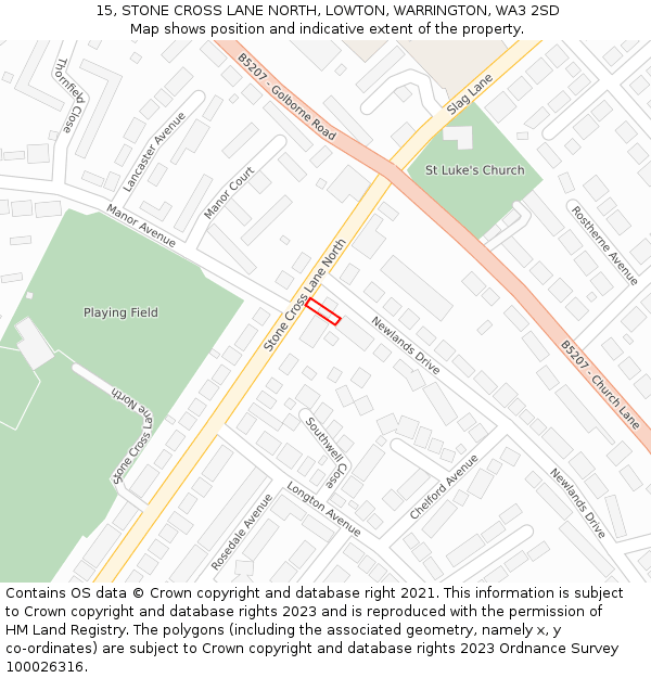 15, STONE CROSS LANE NORTH, LOWTON, WARRINGTON, WA3 2SD: Location map and indicative extent of plot