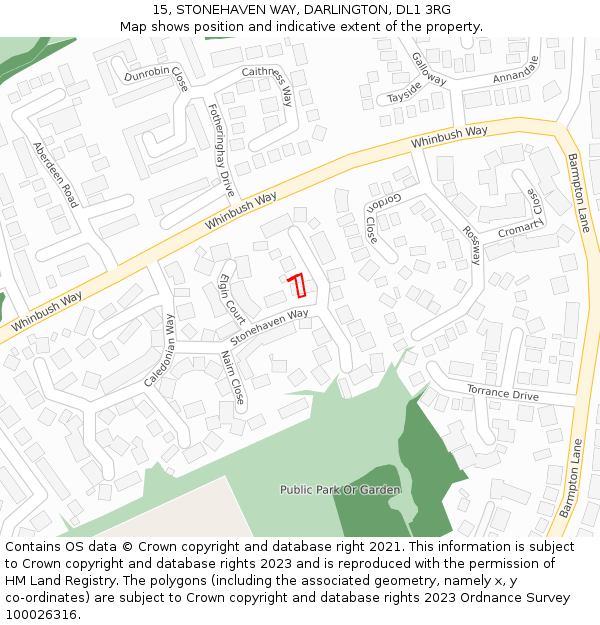 15, STONEHAVEN WAY, DARLINGTON, DL1 3RG: Location map and indicative extent of plot