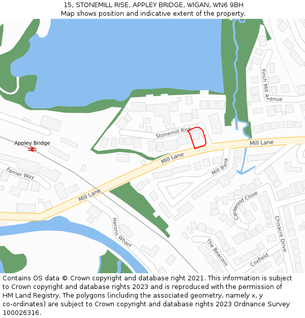 15, STONEMILL RISE, APPLEY BRIDGE, WIGAN, WN6 9BH: Location map and indicative extent of plot