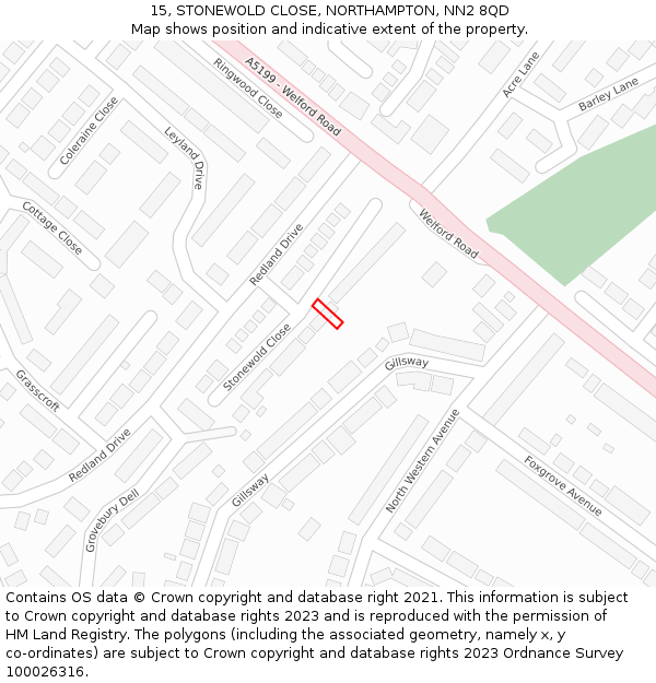 15, STONEWOLD CLOSE, NORTHAMPTON, NN2 8QD: Location map and indicative extent of plot