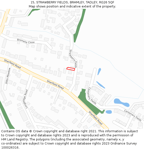 15, STRAWBERRY FIELDS, BRAMLEY, TADLEY, RG26 5QF: Location map and indicative extent of plot