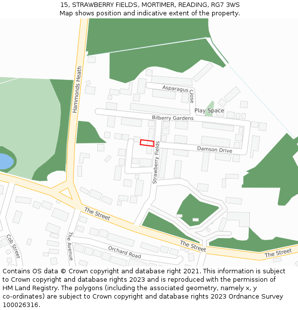 15, STRAWBERRY FIELDS, MORTIMER, READING, RG7 3WS: Location map and indicative extent of plot