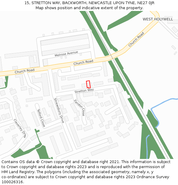 15, STRETTON WAY, BACKWORTH, NEWCASTLE UPON TYNE, NE27 0JR: Location map and indicative extent of plot