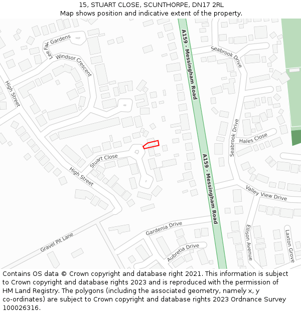 15, STUART CLOSE, SCUNTHORPE, DN17 2RL: Location map and indicative extent of plot