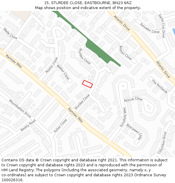 15, STURDEE CLOSE, EASTBOURNE, BN23 6AZ: Location map and indicative extent of plot