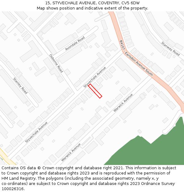 15, STYVECHALE AVENUE, COVENTRY, CV5 6DW: Location map and indicative extent of plot