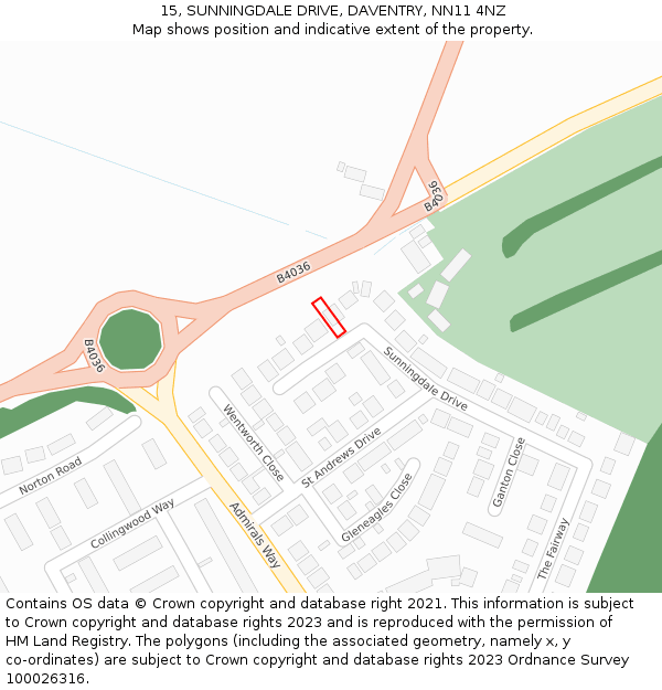 15, SUNNINGDALE DRIVE, DAVENTRY, NN11 4NZ: Location map and indicative extent of plot