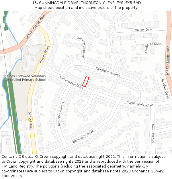 15, SUNNINGDALE DRIVE, THORNTON-CLEVELEYS, FY5 5AD: Location map and indicative extent of plot