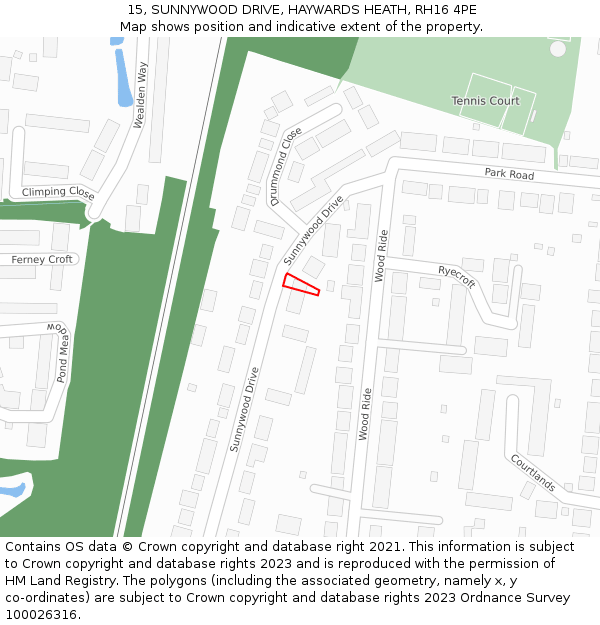 15, SUNNYWOOD DRIVE, HAYWARDS HEATH, RH16 4PE: Location map and indicative extent of plot