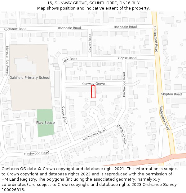 15, SUNWAY GROVE, SCUNTHORPE, DN16 3HY: Location map and indicative extent of plot