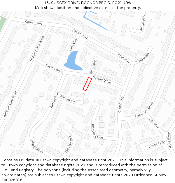 15, SUSSEX DRIVE, BOGNOR REGIS, PO21 4RW: Location map and indicative extent of plot