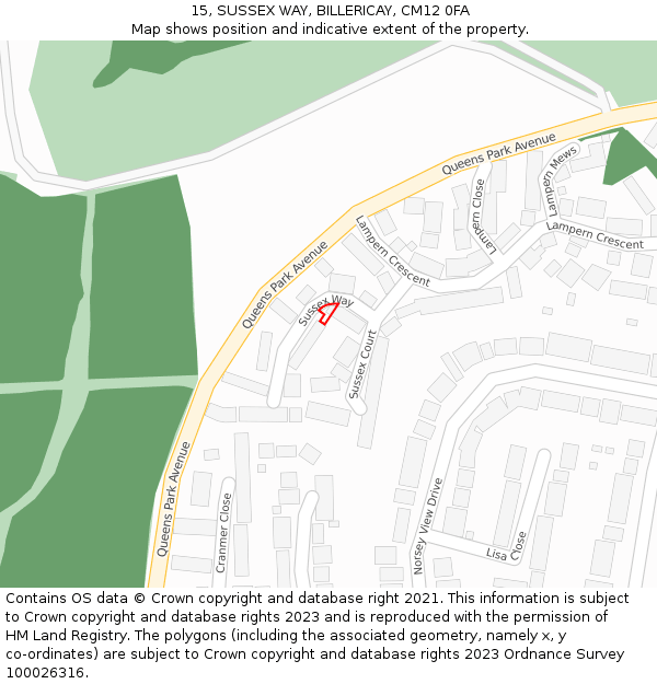 15, SUSSEX WAY, BILLERICAY, CM12 0FA: Location map and indicative extent of plot