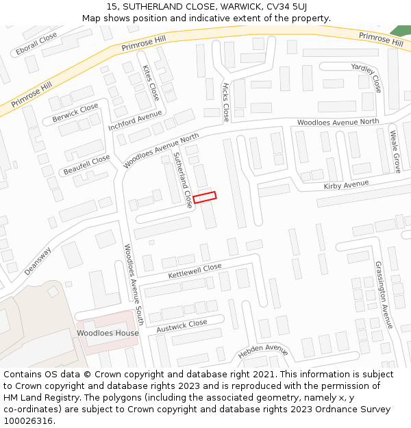 15, SUTHERLAND CLOSE, WARWICK, CV34 5UJ: Location map and indicative extent of plot