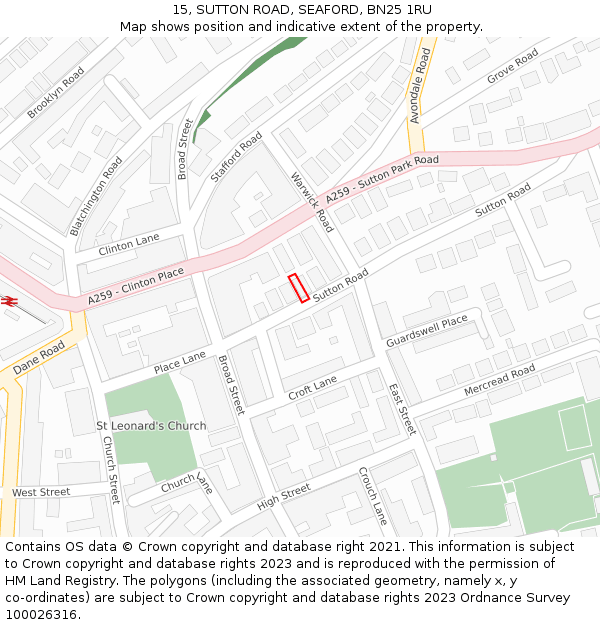 15, SUTTON ROAD, SEAFORD, BN25 1RU: Location map and indicative extent of plot