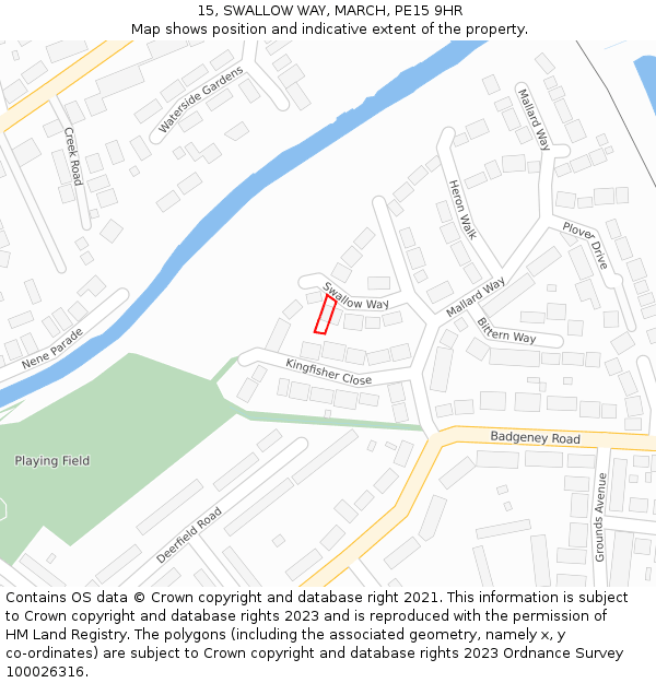 15, SWALLOW WAY, MARCH, PE15 9HR: Location map and indicative extent of plot