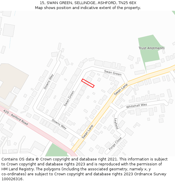 15, SWAN GREEN, SELLINDGE, ASHFORD, TN25 6EX: Location map and indicative extent of plot