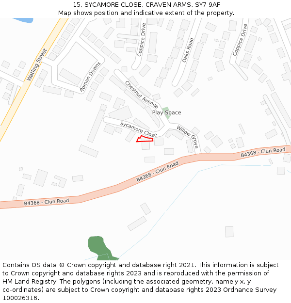 15, SYCAMORE CLOSE, CRAVEN ARMS, SY7 9AF: Location map and indicative extent of plot