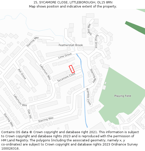 15, SYCAMORE CLOSE, LITTLEBOROUGH, OL15 8RN: Location map and indicative extent of plot