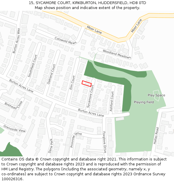 15, SYCAMORE COURT, KIRKBURTON, HUDDERSFIELD, HD8 0TD: Location map and indicative extent of plot