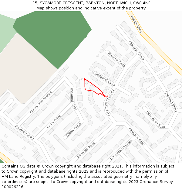15, SYCAMORE CRESCENT, BARNTON, NORTHWICH, CW8 4NF: Location map and indicative extent of plot