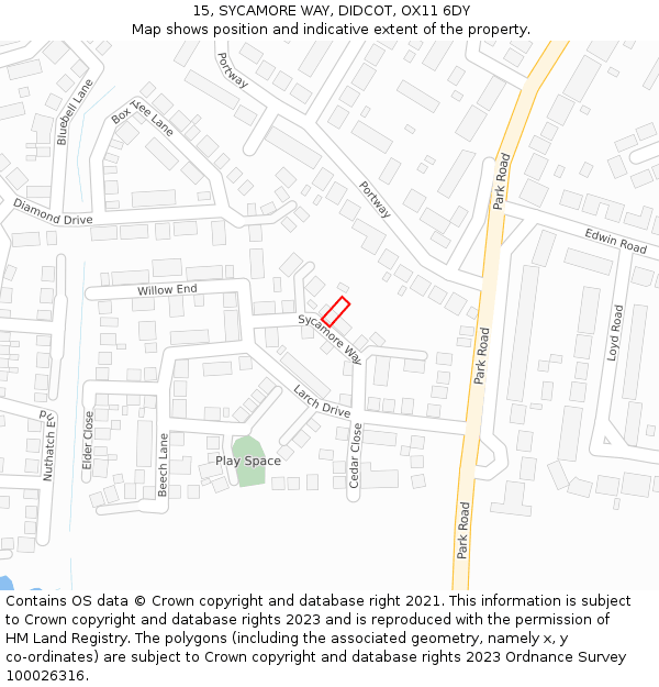 15, SYCAMORE WAY, DIDCOT, OX11 6DY: Location map and indicative extent of plot