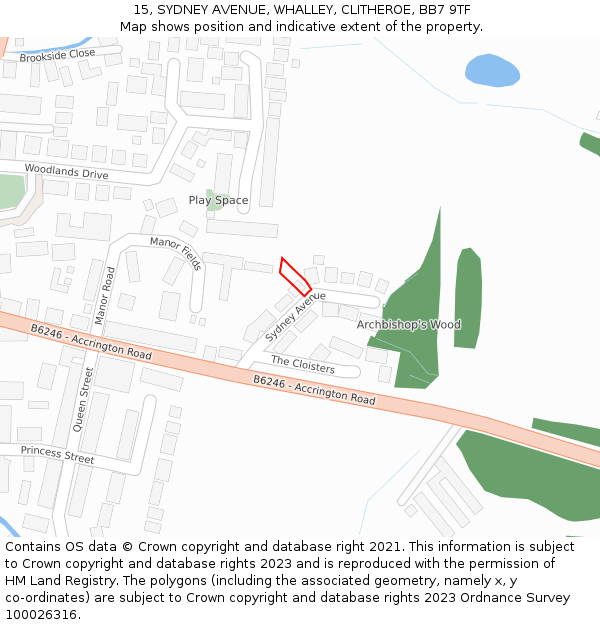 15, SYDNEY AVENUE, WHALLEY, CLITHEROE, BB7 9TF: Location map and indicative extent of plot