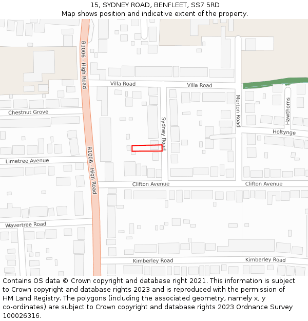 15, SYDNEY ROAD, BENFLEET, SS7 5RD: Location map and indicative extent of plot